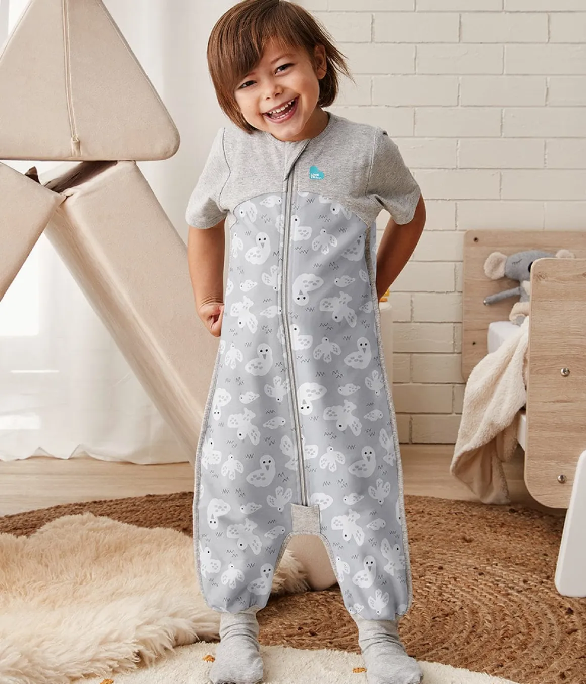 Love To Dream Short Sleeve Sleep Suit Organic Cotton Mild, 24-36 M - Doves Grey