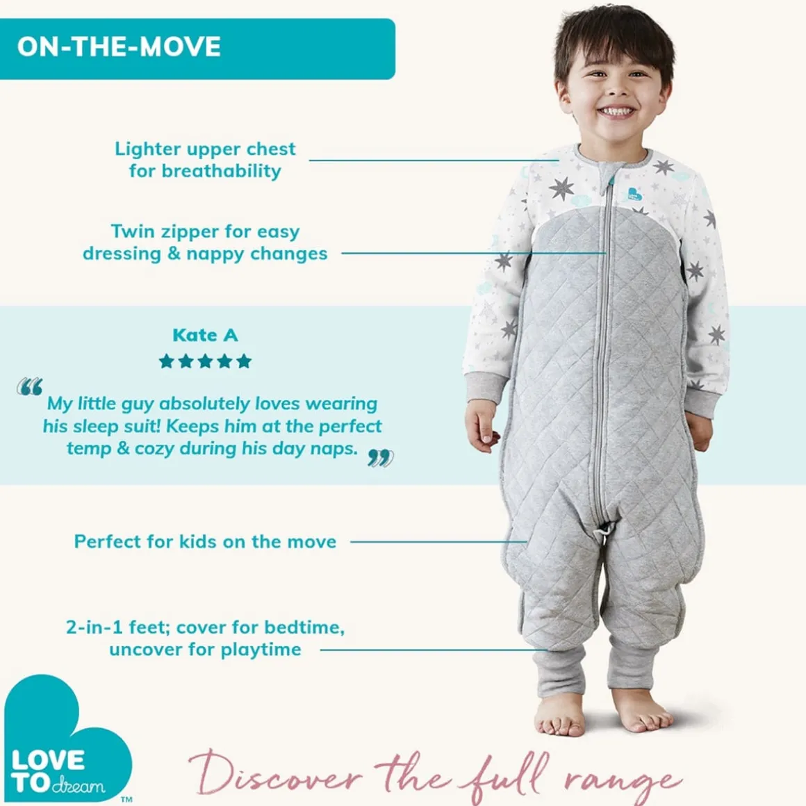 Love To Dream Sleep Suit Organic Lite .2 TOG, 6-12 M - Daydream Turquoise