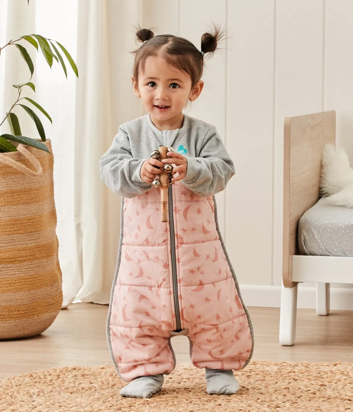 Love To Dream Sleep Suit Quilted Cotton 2.5 TOG, 6-12 M - Moonlight Dusty Pink