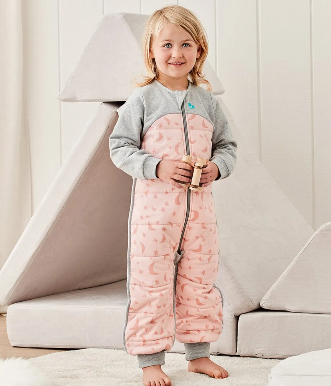 Love To Dream Sleep Suit Quilted Cotton 2.5 TOG, 6-12 M - Moonlight Dusty Pink