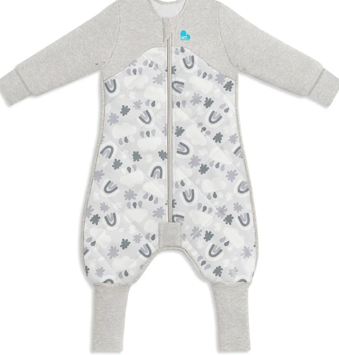 Love To Dream Sleep Suit Quilted Organic Cotton/Merino Wool 2.5 TOG, 12-24 M - Rain to Rainbow Grey