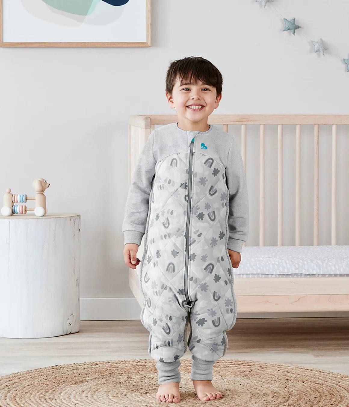 Love To Dream Sleep Suit Quilted Organic Cotton/Merino Wool 2.5 TOG, 12-24 M - Rain to Rainbow Grey