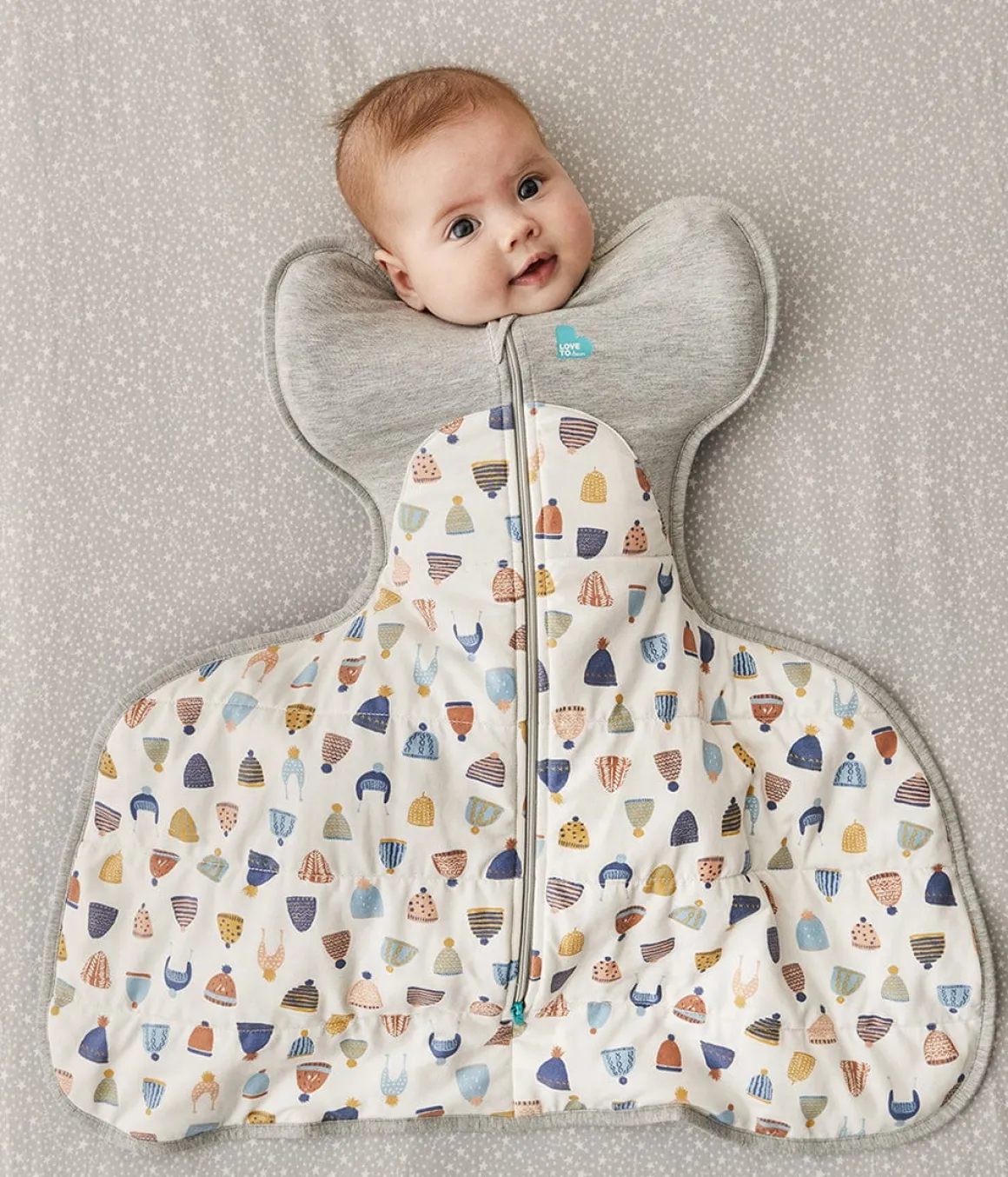 Love To Dream Swaddle UP Designer Collection Hip Harness Quilted Cotton 2.5 TOG, Medium - Happy Hats White