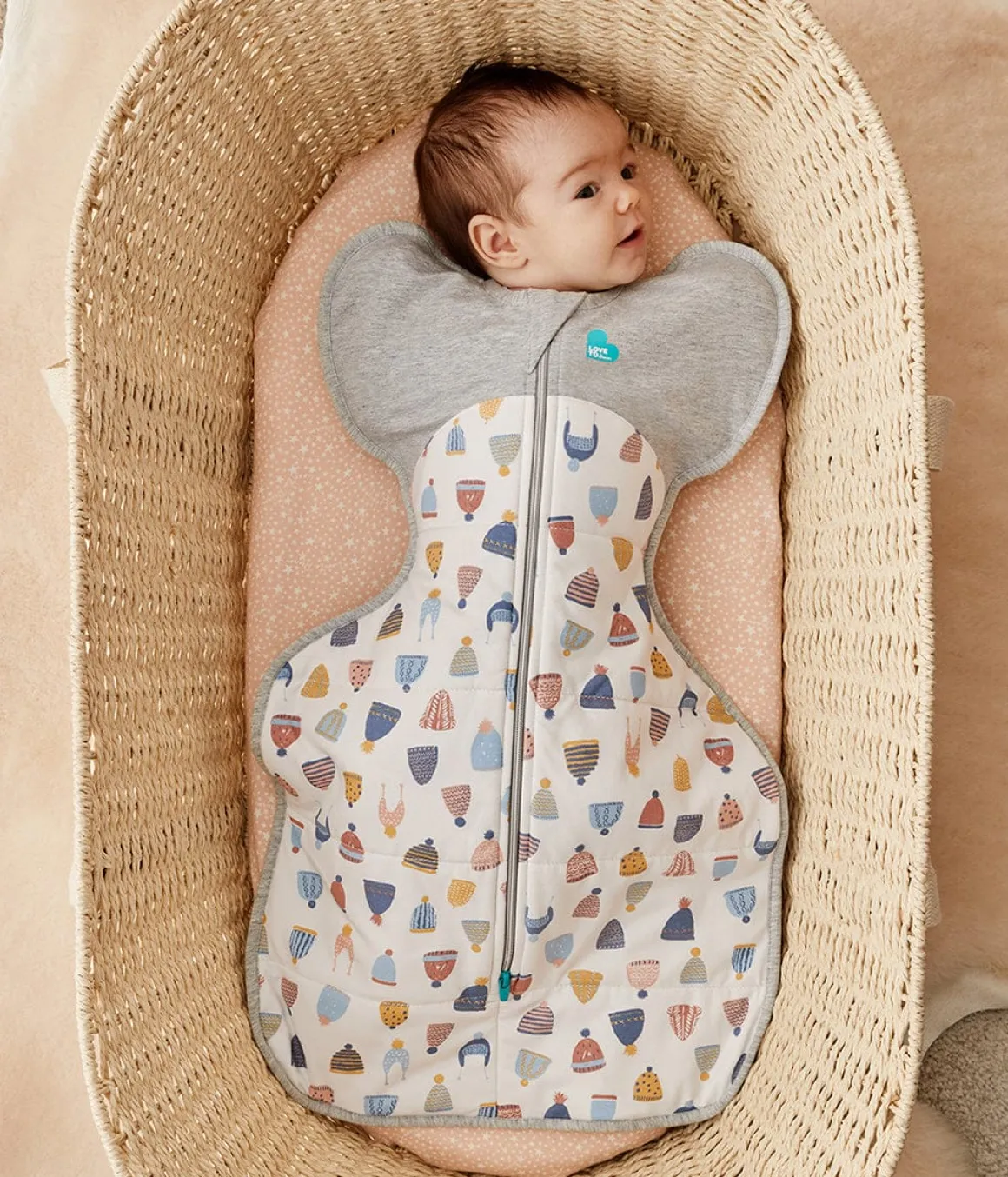 Love To Dream Swaddle UP Designer Collection Quilted Cotton 2.5 TOG, Medium - Happy Hats White