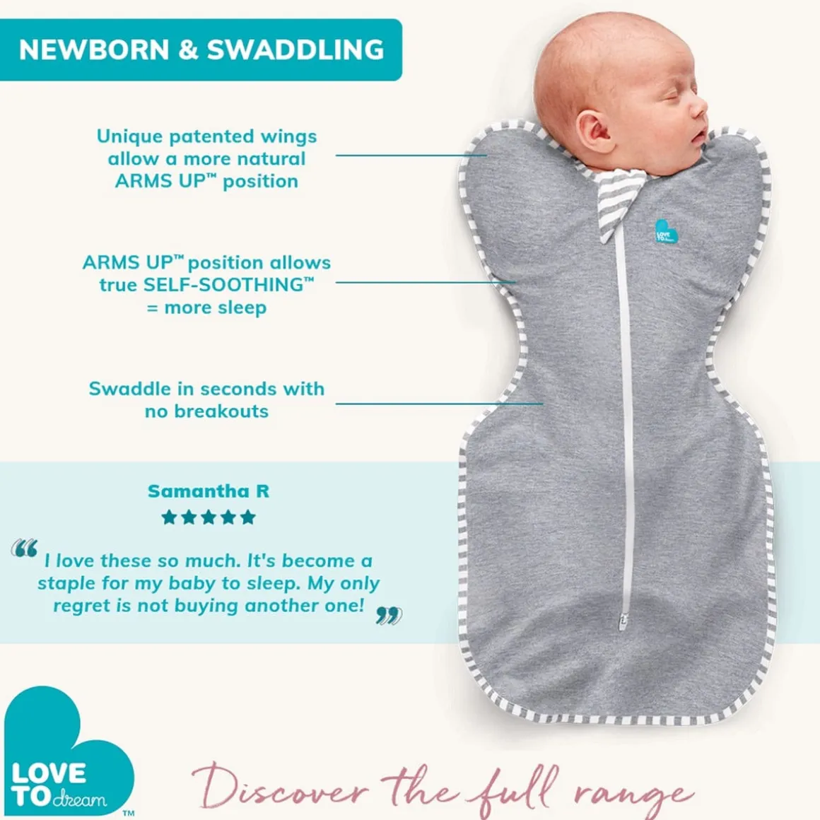 Love To Dream Swaddle UP Designer Collection Quilted Cotton 2.5 TOG, Medium - Happy Hats White