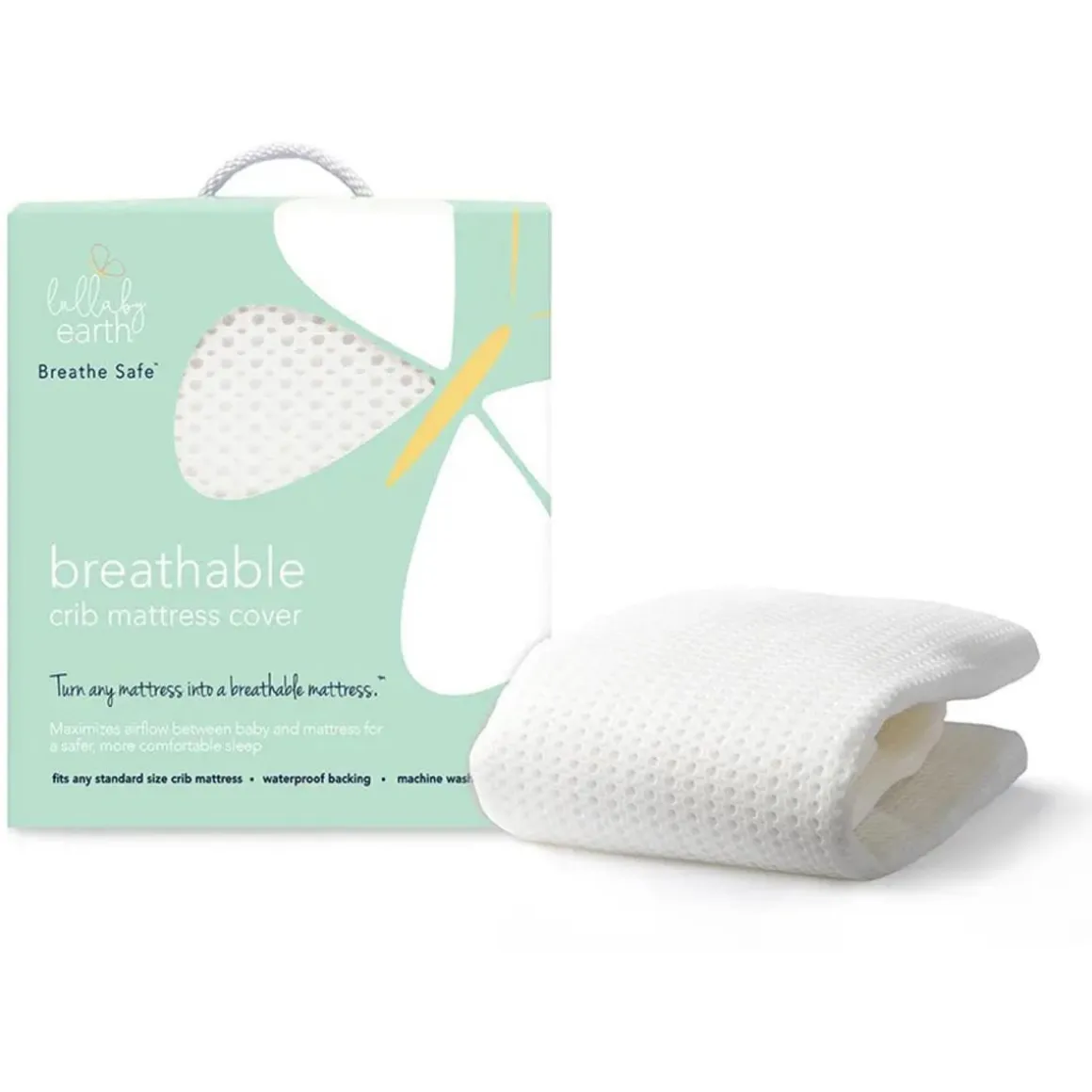 Lullaby Earth Breathe-Safe Breathable Mini Crib Mattress Cover - White