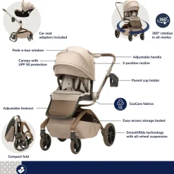 Maxi-Cosi Tana 360 + Peri 180 Rotating Infant Car Seat Travel System Bundle - Natural Heritage
