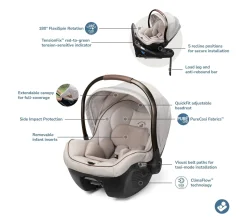 Maxi-Cosi Tana 360 + Peri 180 Rotating Infant Car Seat Travel System Bundle - Natural Heritage
