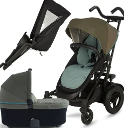 Micralite TwoFold Double Stroller + Bassinet - Evergreen