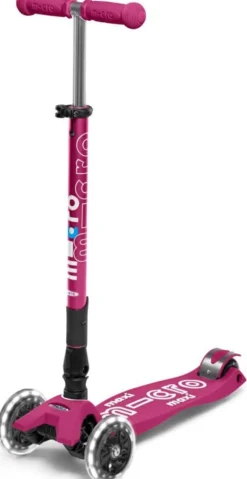 Micro Kickboard Maxi Deluxe Foldable LED Scooter - Berry Red