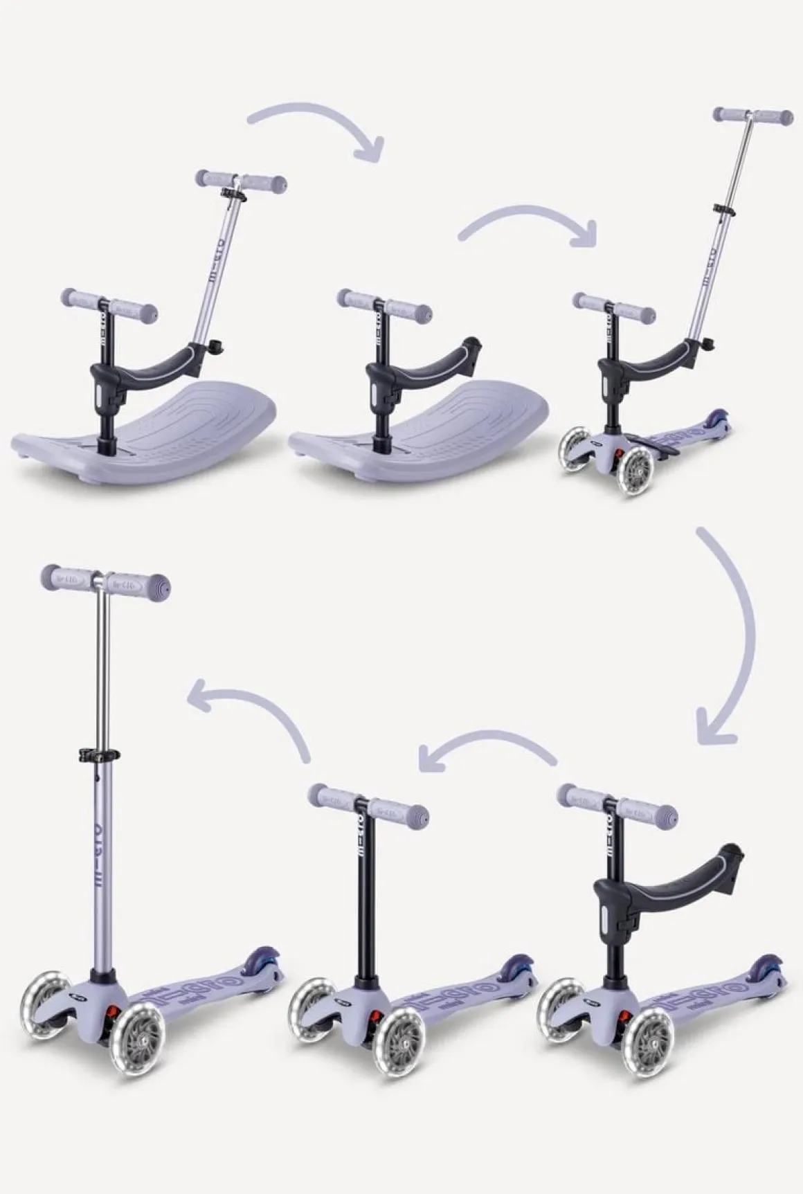 Micro Kickboard Mini Deluxe Rock & Go LED Scooter - Lavender Mist