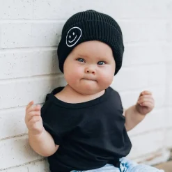 millie+roo Smile Rib Knit Beanie - Black (0-1Y)