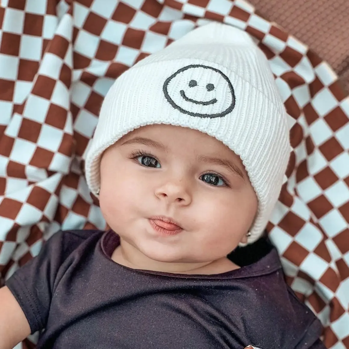 millie+roo Smile Rib Knit Beanie - White (0-1Y)