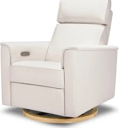 Monogram by Namesake Willa Plus Electric Glider Recliner w/ Electric Headrest - Performance Cream Eco-Weave w/Light Wood Base