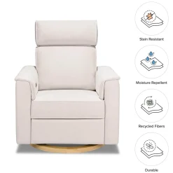 Monogram by Namesake Willa Plus Electric Glider Recliner w/ Electric Headrest - Performance Cream Eco-Weave w/Light Wood Base