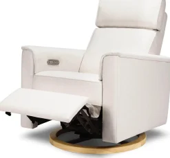 Monogram by Namesake Willa Plus Electric Glider Recliner w/ Electric Headrest - Performance Cream Eco-Weave w/Light Wood Base