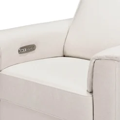 Monogram by Namesake Willa Plus Electric Glider Recliner w/ Electric Headrest - Performance Cream Eco-Weave w/Light Wood Base