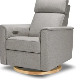 Monogram by Namesake Willa Plus Electric Glider Recliner w/ Electric Headrest - Performance Grey Eco-Weave w/Light Wood Base