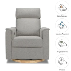 Monogram by Namesake Willa Plus Electric Glider Recliner w/ Electric Headrest - Performance Grey Eco-Weave w/Light Wood Base
