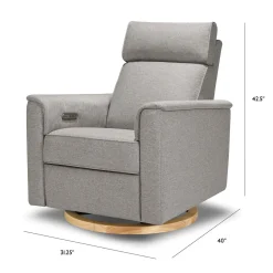 Monogram by Namesake Willa Plus Electric Glider Recliner w/ Electric Headrest - Performance Grey Eco-Weave w/Light Wood Base