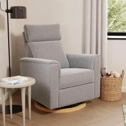 Monogram by Namesake Willa Plus Electric Glider Recliner w/ Electric Headrest - Performance Grey Eco-Weave w/Light Wood Base