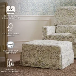 Morris & Co. x Namesake Crawford Gliding Ottoman - Strawberry Thief in Fig & Thyme