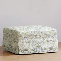 Morris & Co. x Namesake Crawford Gliding Ottoman - Strawberry Thief in Fig & Thyme
