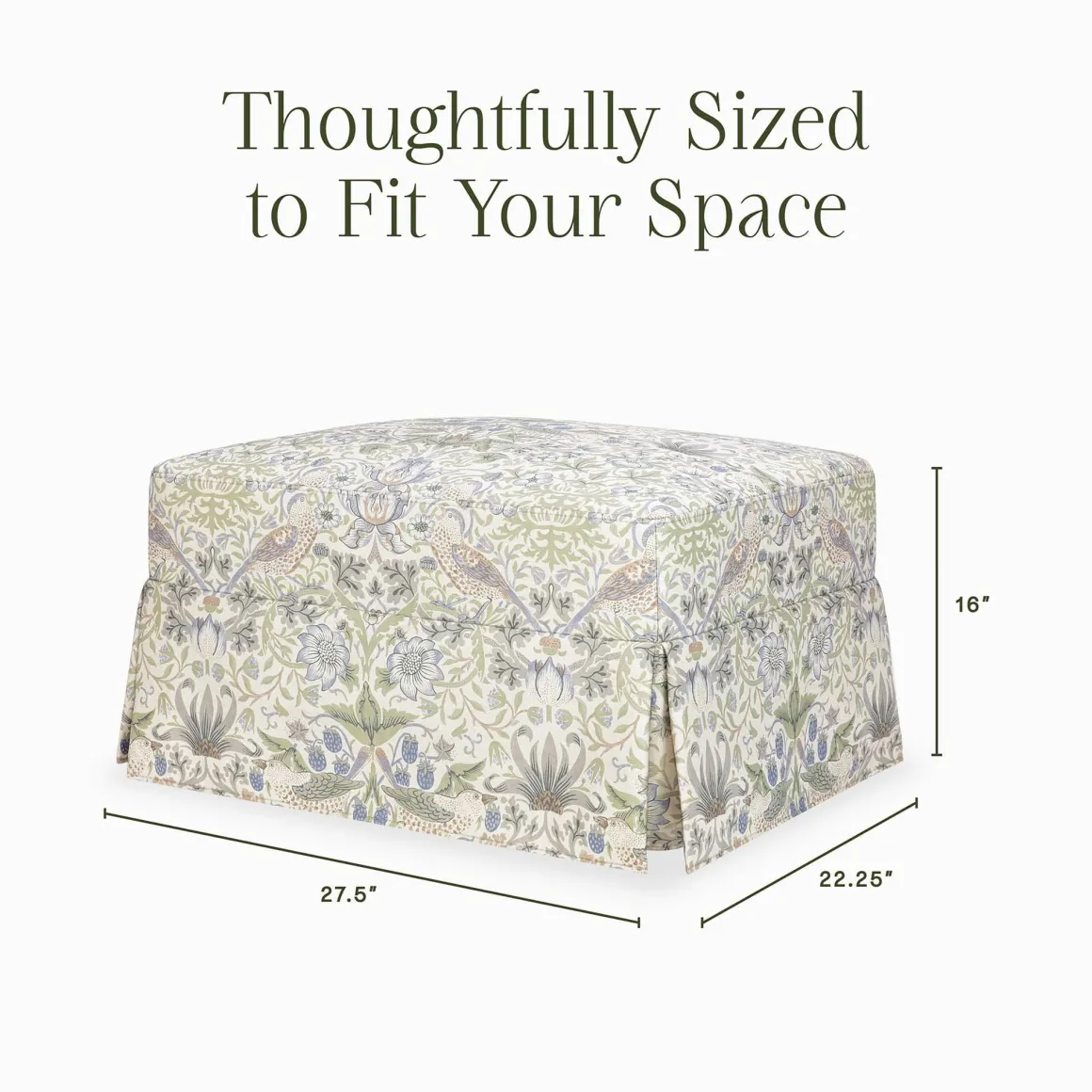 Morris & Co. x Namesake Crawford Gliding Ottoman - Strawberry Thief in Fig & Thyme