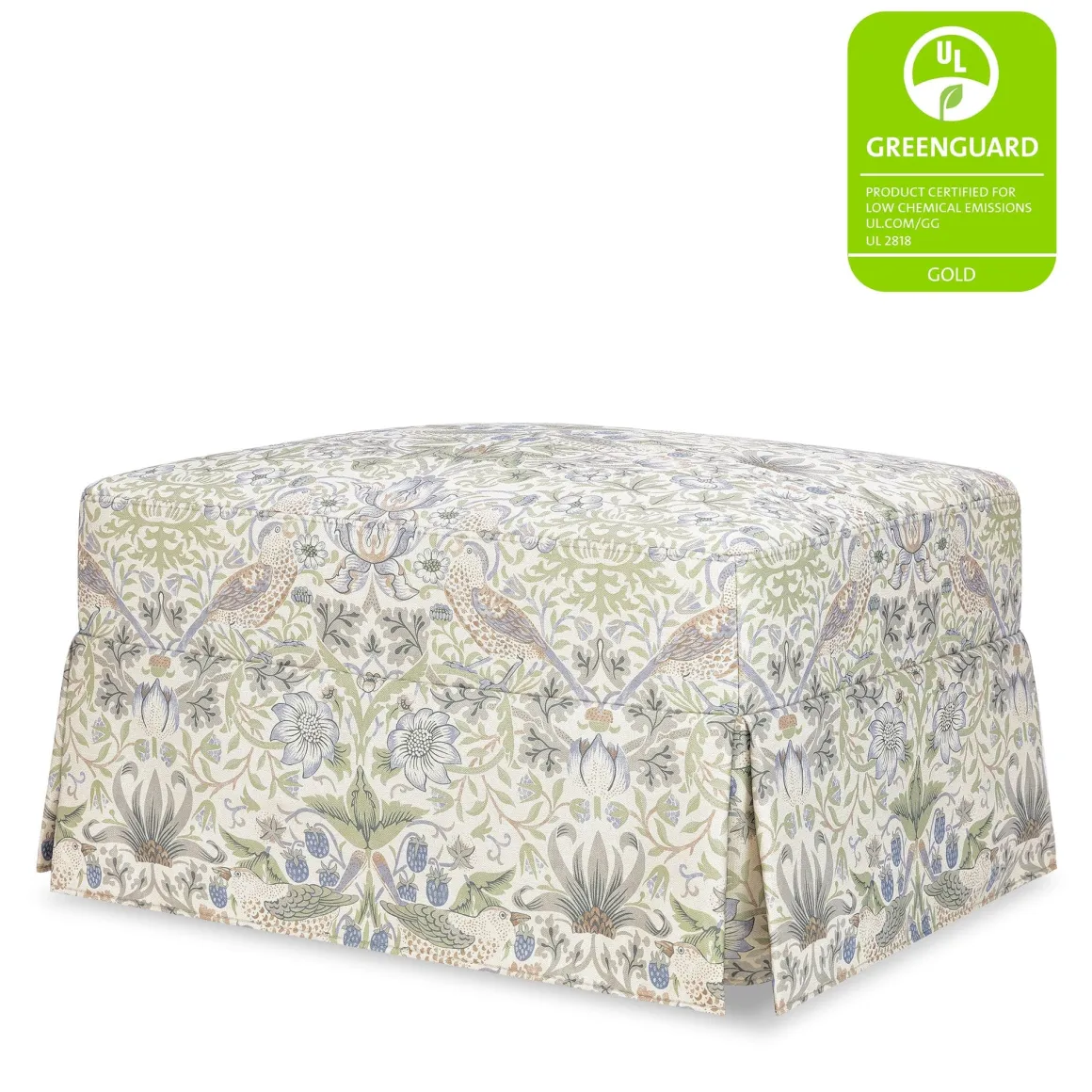 Morris & Co. x Namesake Crawford Gliding Ottoman - Strawberry Thief in Fig & Thyme