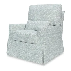 Morris & Co. x Namesake Crawford Pillowback Comfort Swivel Glider - Bellflowers in Powdered Blue