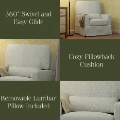 Morris & Co. x Namesake Crawford Pillowback Comfort Swivel Glider - Bellflowers in Powdered Blue