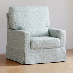 Morris & Co. x Namesake Crawford Pillowback Comfort Swivel Glider - Bellflowers in Powdered Blue