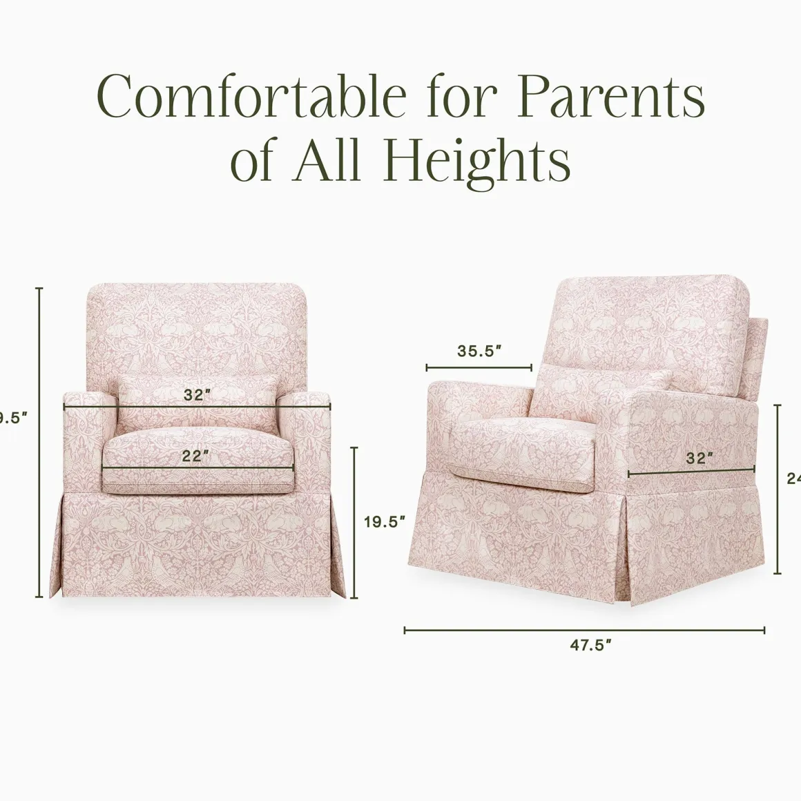 Morris & Co. x Namesake Crawford Pillowback Comfort Swivel Glider - Pure Brer Rabbit in Rose