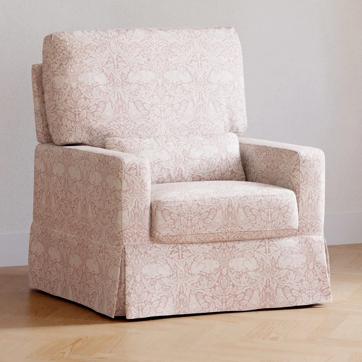 Morris & Co. x Namesake Crawford Pillowback Comfort Swivel Glider - Pure Brer Rabbit in Rose