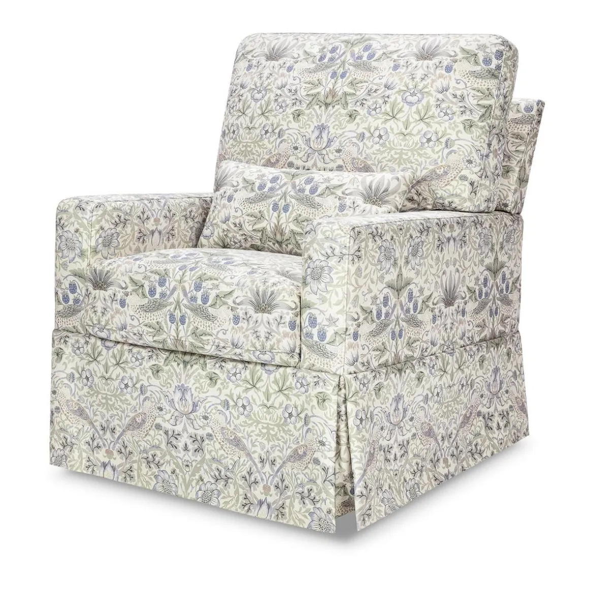 Morris & Co. x Namesake Crawford Pillowback Comfort Swivel Glider - Strawberry Thief in Fig & Thyme