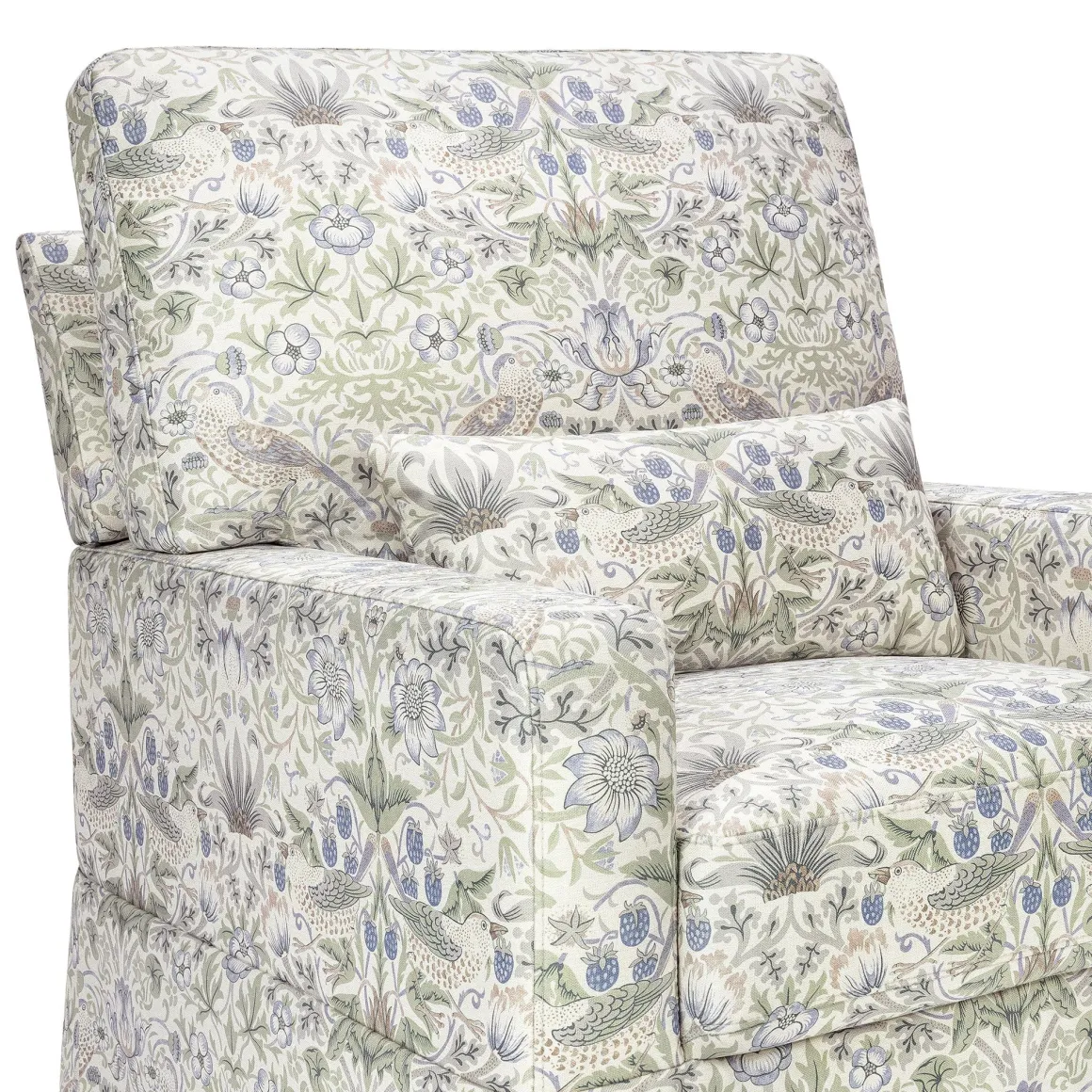 Morris & Co. x Namesake Crawford Pillowback Comfort Swivel Glider - Strawberry Thief in Fig & Thyme