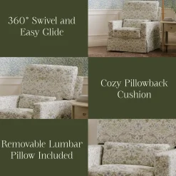 Morris & Co. x Namesake Crawford Pillowback Comfort Swivel Glider - Strawberry Thief in Fig & Thyme