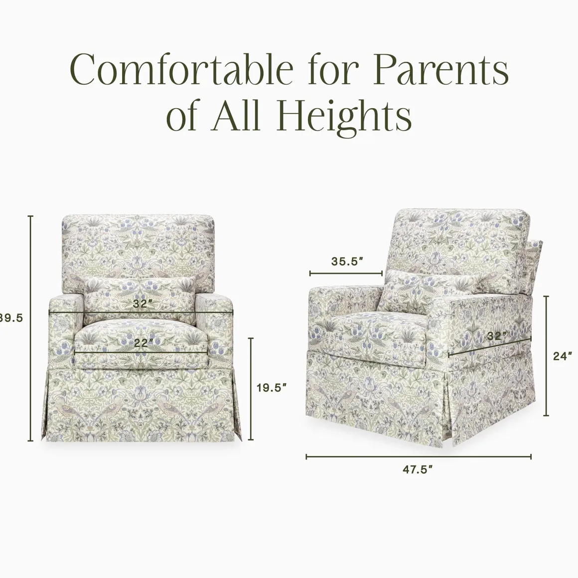 Morris & Co. x Namesake Crawford Pillowback Comfort Swivel Glider - Strawberry Thief in Fig & Thyme