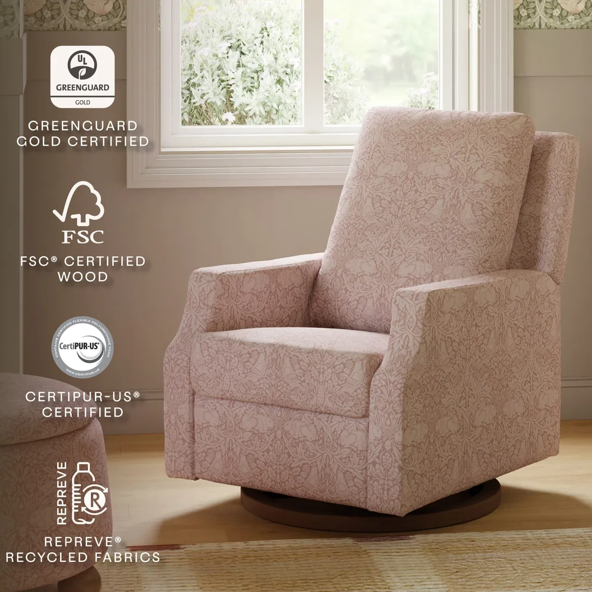 Morris & Co. x Namesake Crewe Swivel Glider Recliner - Pure Brer Rabbit in Rose