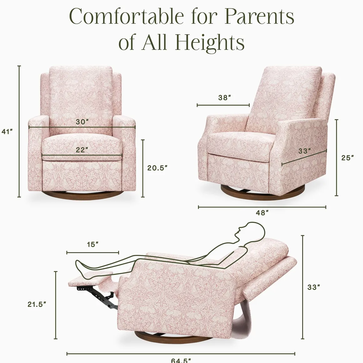 Morris & Co. x Namesake Crewe Swivel Glider Recliner - Pure Brer Rabbit in Rose