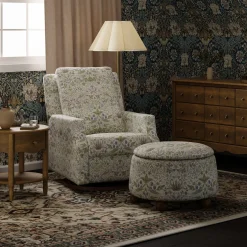 Morris & Co. x Namesake Crewe Swivel Glider Recliner - Strawberry Thief in Fig & Thyme
