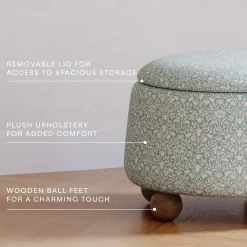 Morris & Co. x Namesake Tuffet Storage Ottoman - Bellflowers in Powdered Blue