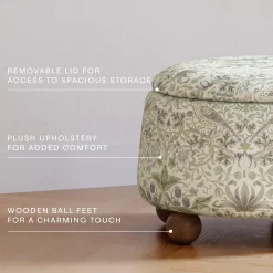 Morris & Co. x Namesake Tuffet Storage Ottoman - Strawberry Thief in Fig & Thyme