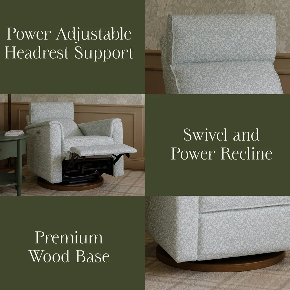 Morris & Co. x Namesake Willa Plus Power Glider Recliner w/ Power Headrest - Bellflowers in Powdered Blue