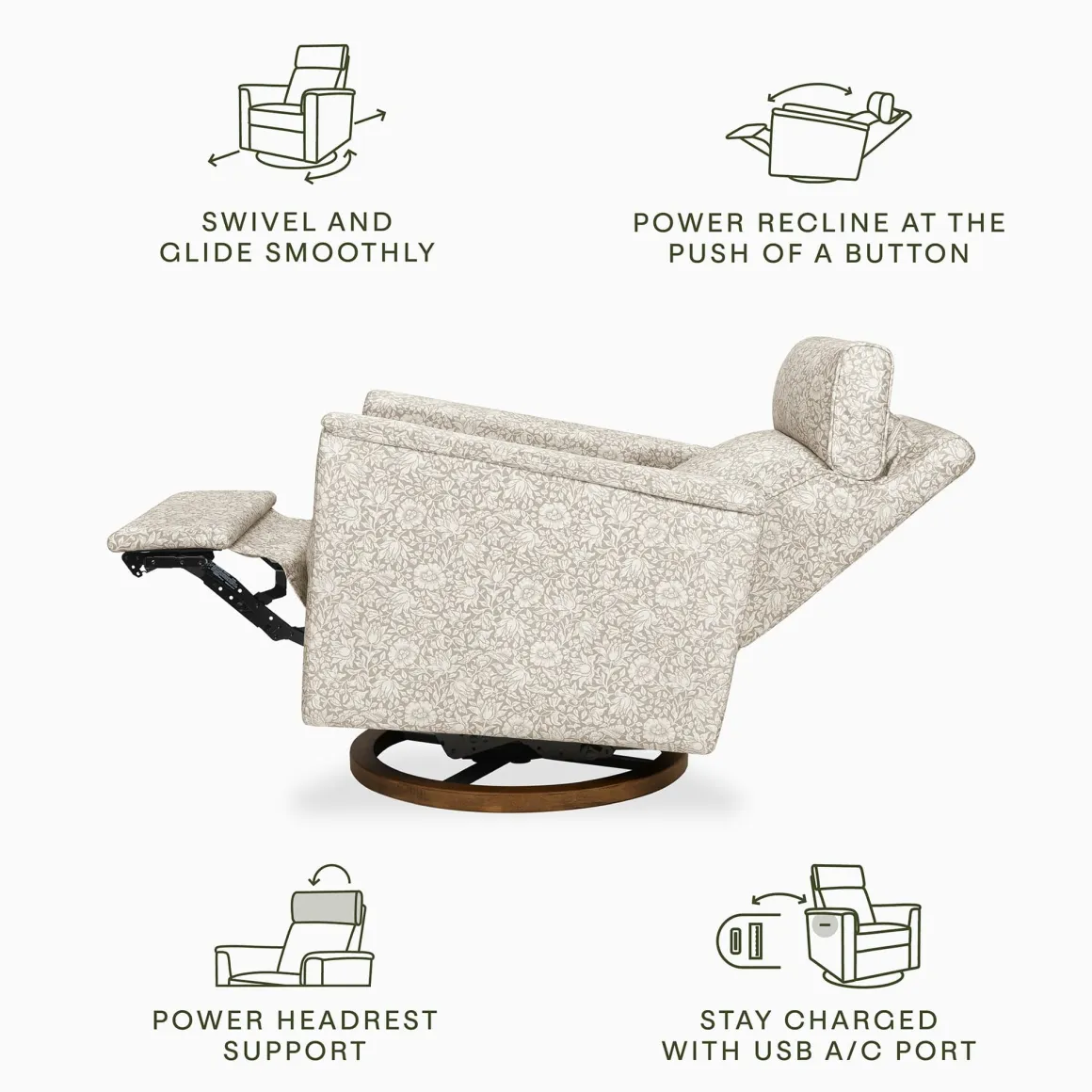 Morris & Co. x Namesake Willa Plus Power Glider Recliner w/ Power Headrest - Mallow in Ash