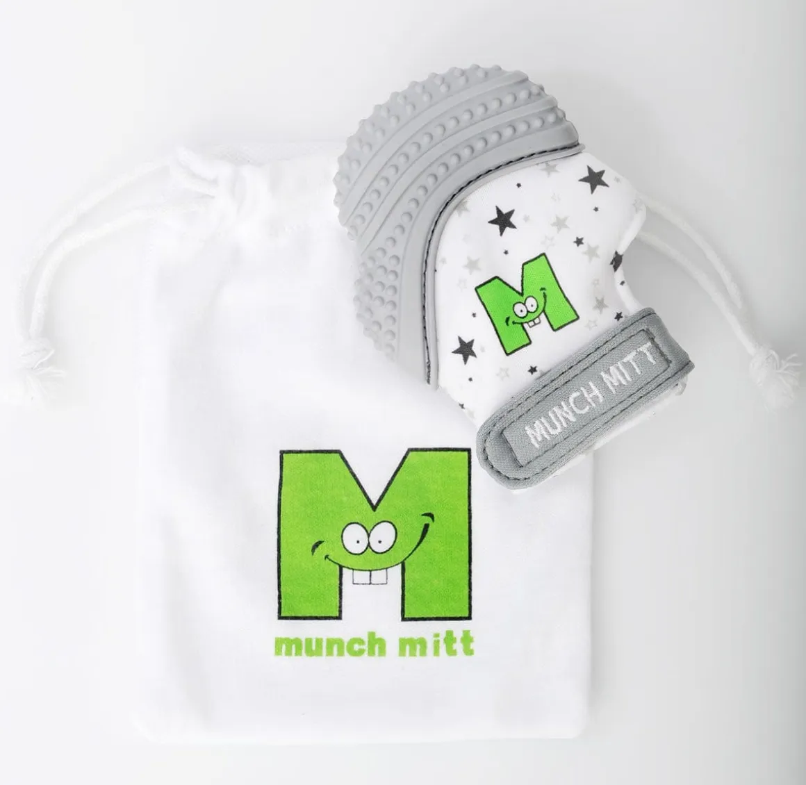 Munch Mitt Teething Mitten - Grey Stars