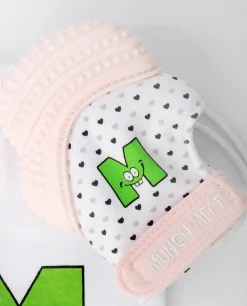 Munch Mitt Teething Mitten - Pastel Pink Hearts