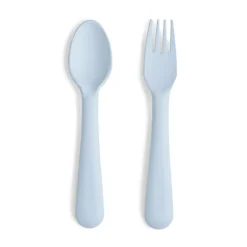 Mushie Dinnerware Fork and Spoon Set - Powder Blue