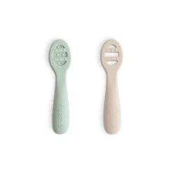 Mushie First Feeding Baby Spoons 2-Pack - Cambridge Blue / Shifting Sand