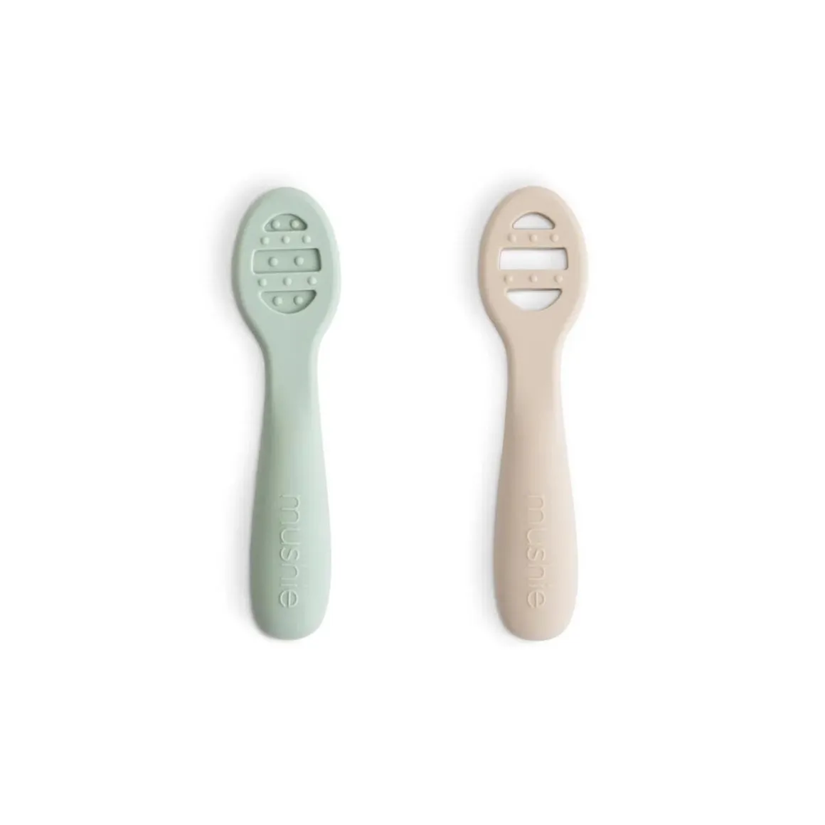Mushie First Feeding Baby Spoons 2-Pack - Cambridge Blue / Shifting Sand